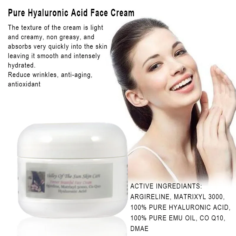 

Pure Hyaluronic Acid Face Cream Matrixyl 3000 Reduce wrinkles, anti-aging, whitening skin Co Q10 B3 face care 2 oz.