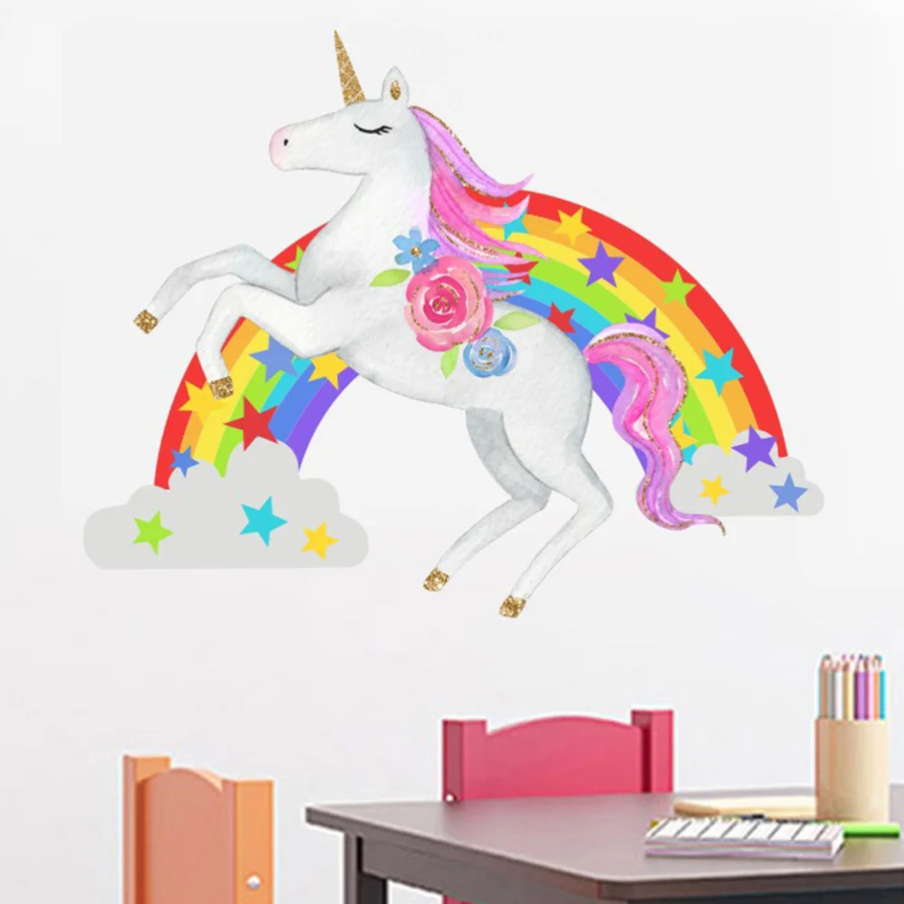 Rainbow Unicorn Wall Sticker Adorable Wallpaper Charming Decal Decorative for Living Room Home Bedroom | Дом и сад