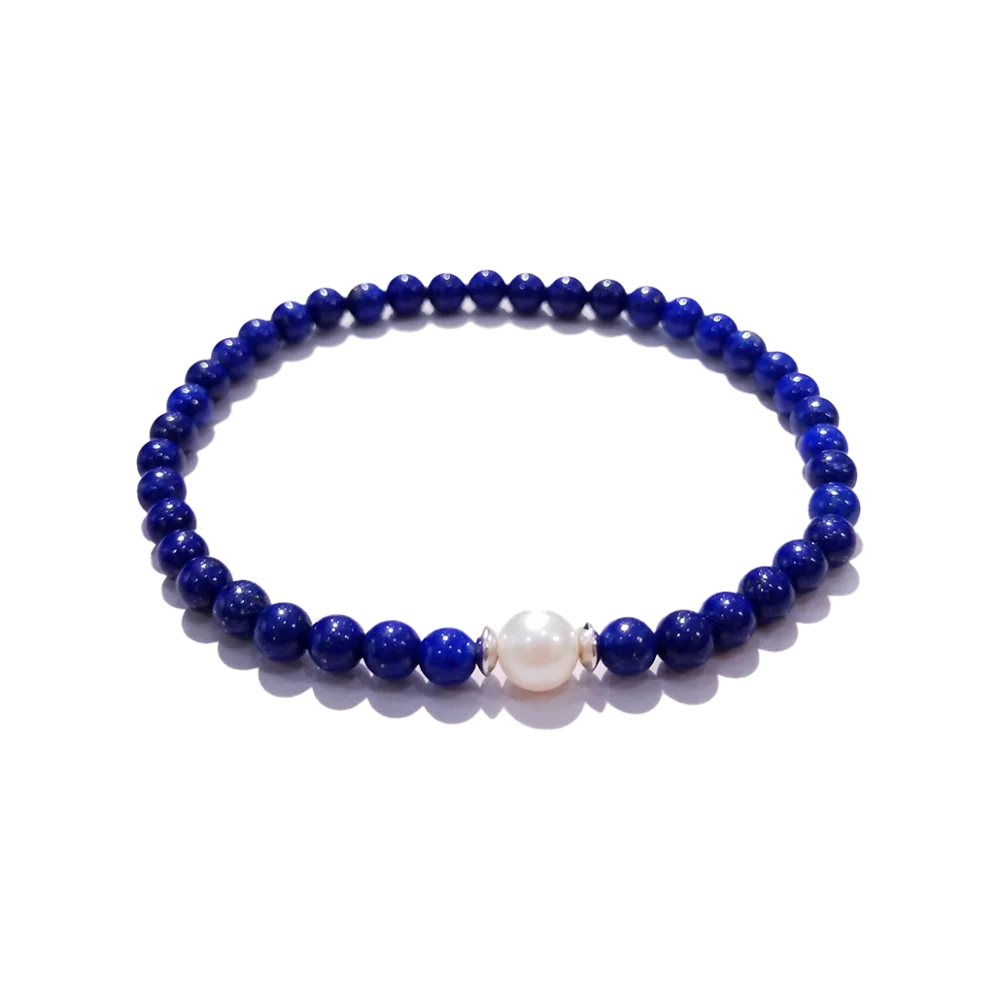LiiJi уникальный растягивающийся браслет для йоги лазурит жемчуг Braclet Стерлинговое