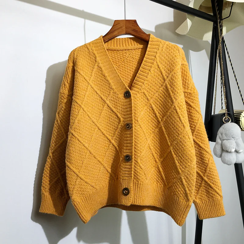 CHRLEISURE Women Cardigan Lazy Wind Sweater Single Breasted Twist Knit Jacket Autumn |