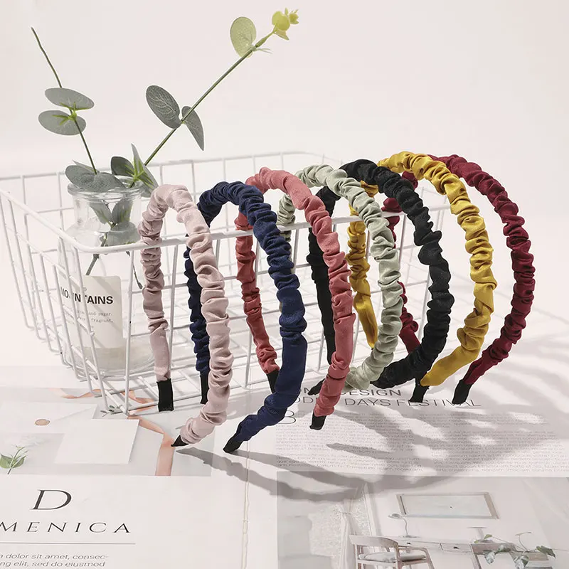 

Vintage Thin Padded Pleated Hairband for Women Scrunchies Headband Stylish Female Autumn Winter Elegant Hair Accessories