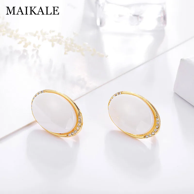 MAIKALE классические круглые серьги-гвоздики из керамики с кубическим цирконием, позолоченные серебряные серьги высокого качества для женщин, подарки для друзей