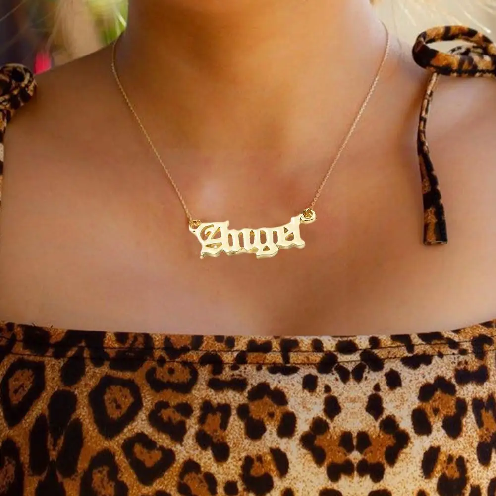 

Trendy Gold Color Old English Lucky Number Angel Letter Necklace For Women Pendant Choker Clavicle Chain Card Party Jewelry F4r3