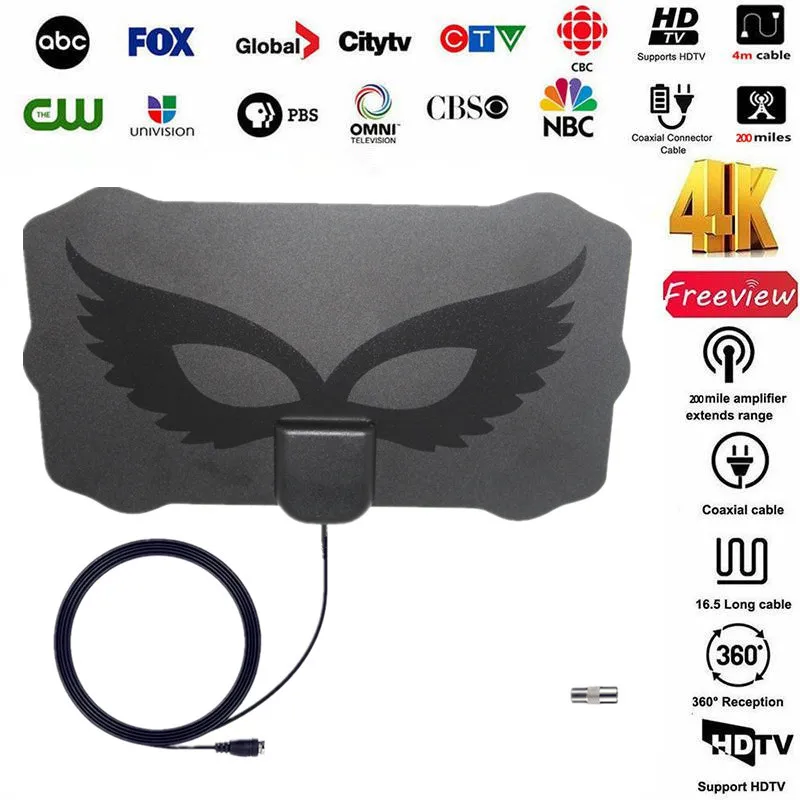 Прозрачная 200 км внутренняя HD Антенна ТВ цифровой усилитель сигнала Freeview радиус Surf Fox DVB-T2 isdb-tb прозрачная для xiaomi HDTV антенна