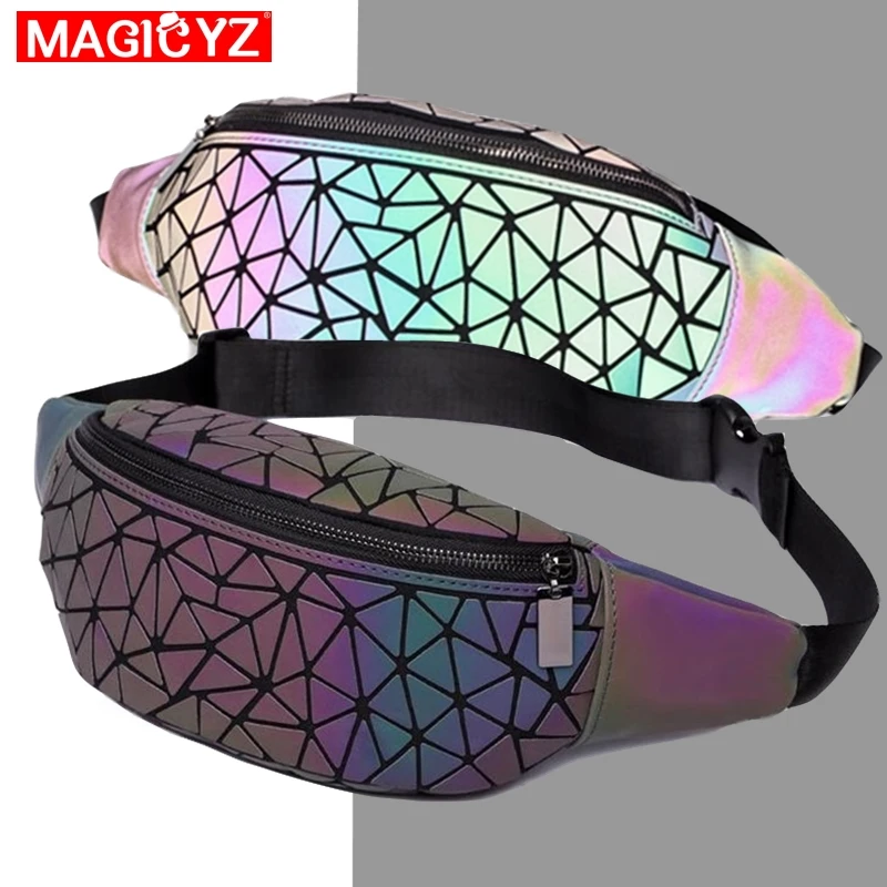 MAGICYZ, модные светящиеся поясные сумки, женские поясные сумки, поясная сумка, унисекс, мужская кожаная нагрудная сумка, геометрические поясные сумки
