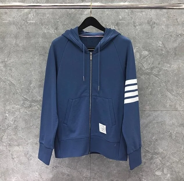 

2021 Fashion Brand Hooded Clothing Loose Cotton Jacket Men Women Striped Sweatshirts Hoodies Blue Casual Sportswear Coat