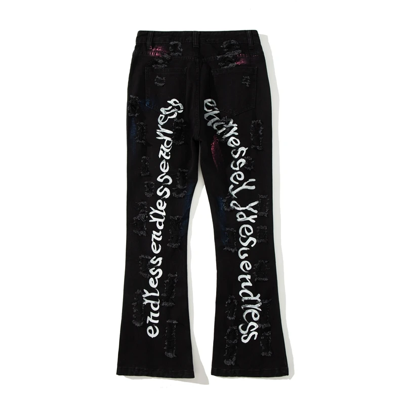 

High Street Hole Back Letter Embrodiery Washed Jeans Pants Mens and Womens Oversize Straight Casual Vibe Baggy Denim Trousers