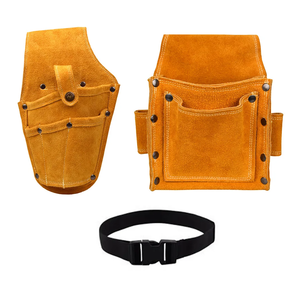 

Travel Holder Portable Artificial Cowhide Tool Storage Bag With Belt Screws Nails Parts Electric Drill Practical Professional