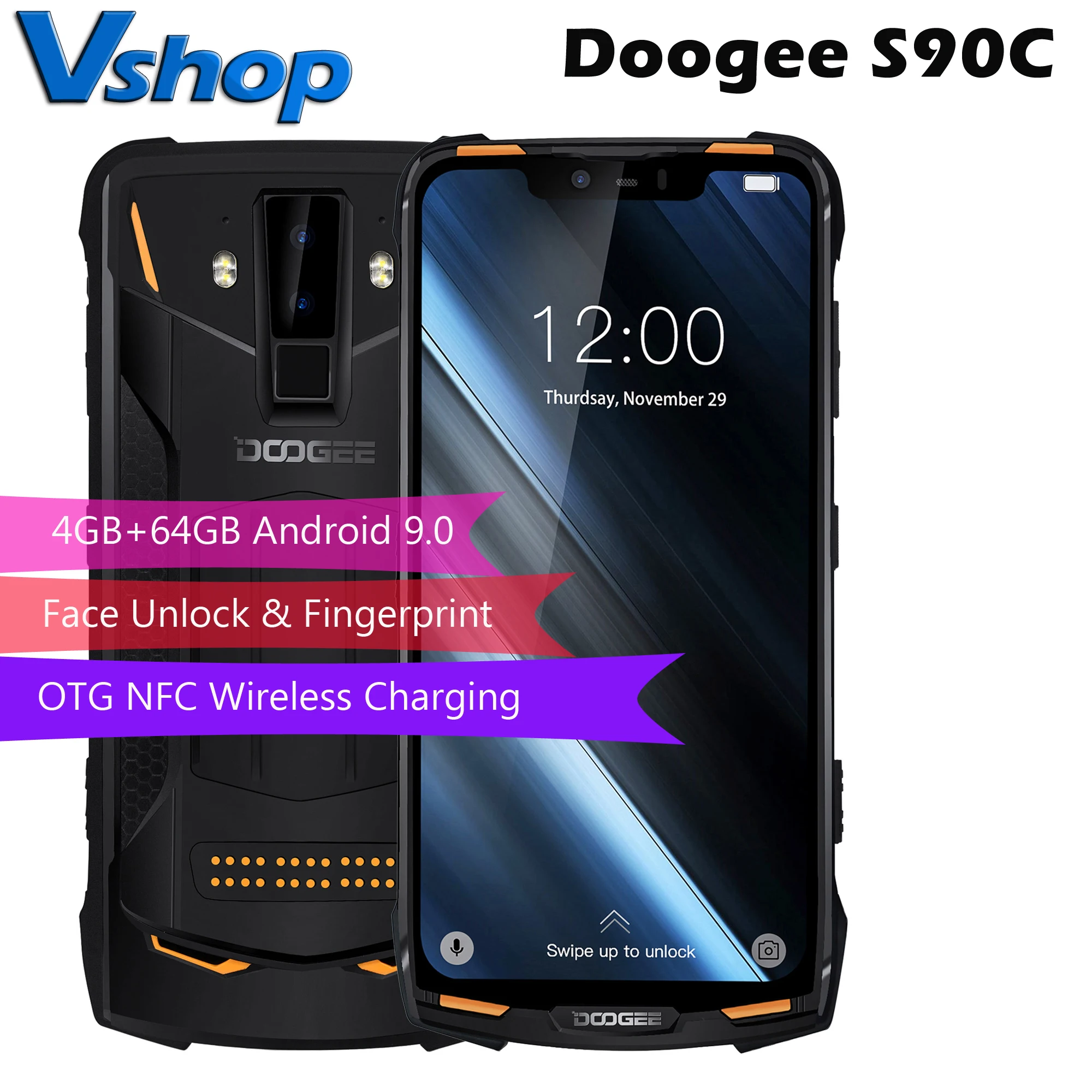 Смартфон Doogee S90C 4 Гб + 64 ГБ Android 9 0 распознавание лица сканер отпечатка пальца 4G LTE 6