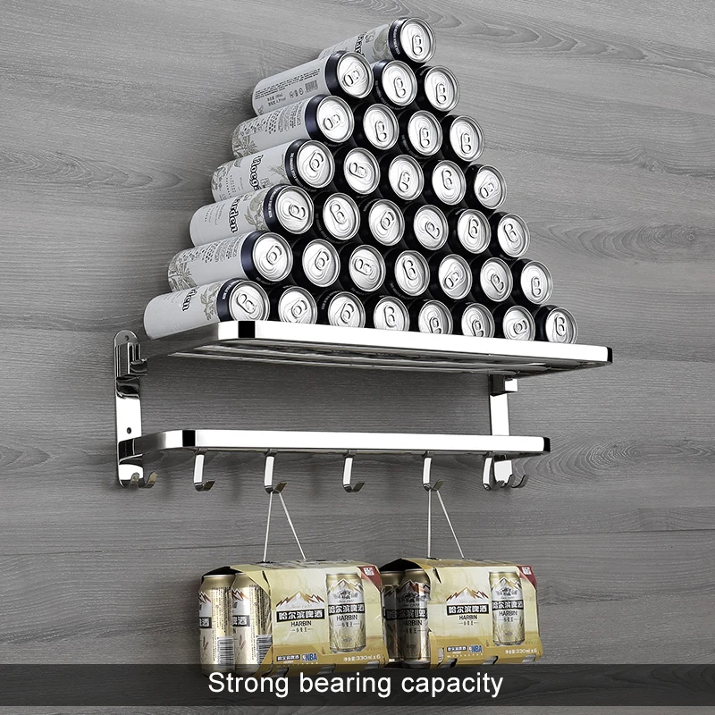 Полка для банных полотенец складная из нержавеющей стали без отверстий |