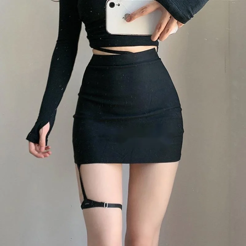 

WOMENGAGA Slim Skinny High Waist Irregular Short Mini Pencil Skirt Sexy Korean Women Bandage Skirts Gothic Clothes Kawaii U1ND