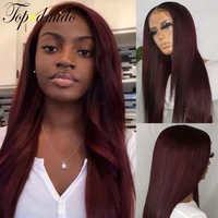 topodmido dark red 99j color lace front wig with baby hair 13x4 straight human hair wig peruvian remy hair 4x4 lace closure wigs