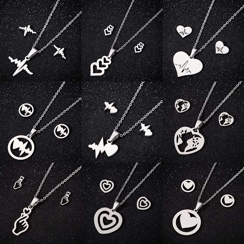 FENGLI набор украшений в форме сердца длинная цепочка с электрокардиограммой чокер