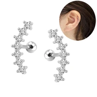 stainless steel seven stars stud earring ear piercing jewelry party gift screw back round zircon earrings for women girls