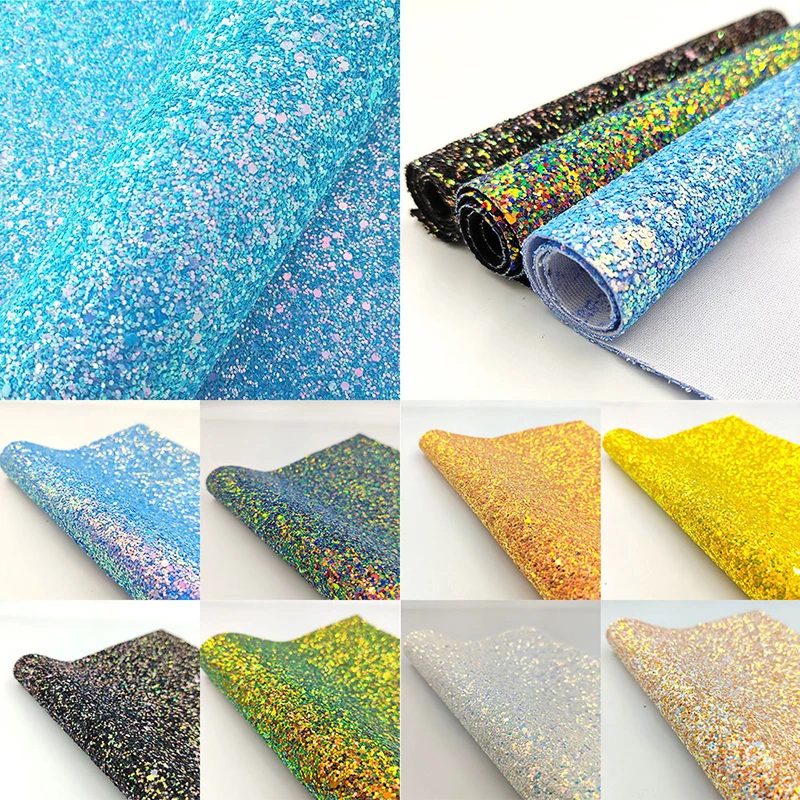 

Chunky Glitter Sequin Fabric Iridescent Faux Leather Hair Bow Earring Decor DIY Handmade Craft Material Sheets Roll A5 20CM*15CM