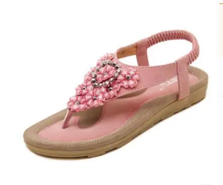 

Beige Heeled Sandals Bohemian Woman Shoe 2021 Summer Large Size Black Boho New Comfort Rhinestone Girls Clear Fashion Flat Big C