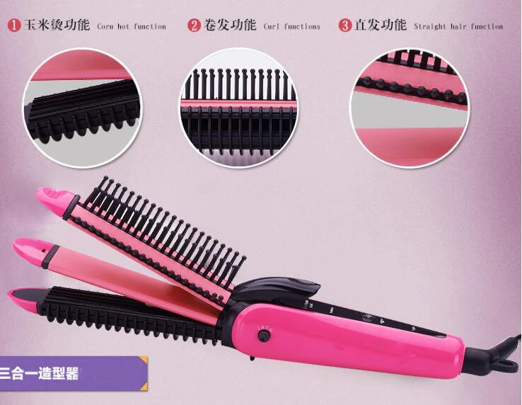 

straight hair 3 in 1 Hair Roller Styler Curling Wand Curly Curls Hair Curlers Curling Wand Brush Comb Straighting Curling Irons