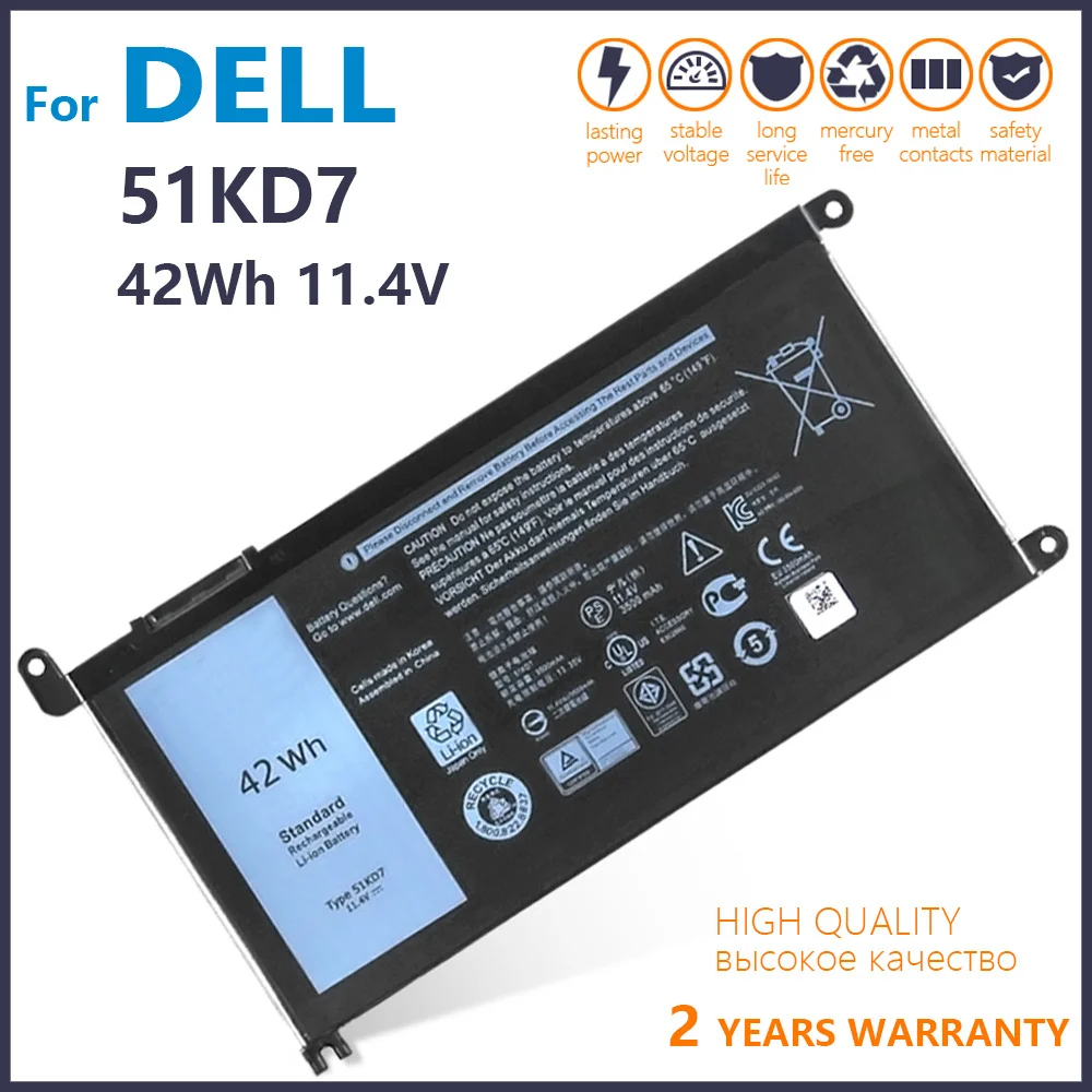 

Genuine 51KD7 Laptop Battery for Dell Chromebook 11 3180 3189 P26T FY8XM Y07HK 11.4V 42WH original batteria