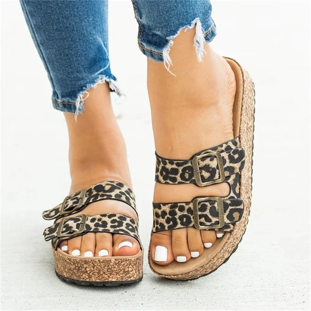 

Summer Beach Sandals Women 2021 New Double Buckle Slip On Ladies Casual Slides 35-43 Larged-Size Flat Female Slippers