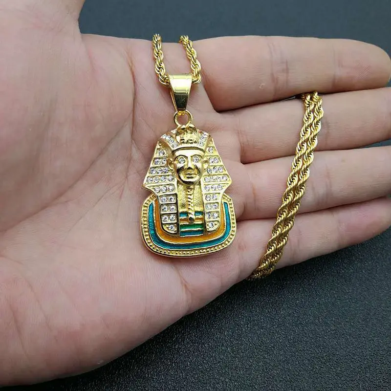 

Egyptian Pharaon Necklace Sphinx Zircon Pendant Stainless Steel Chain Women Men Hip Hop Jewelry Anniversary Birthday Gift