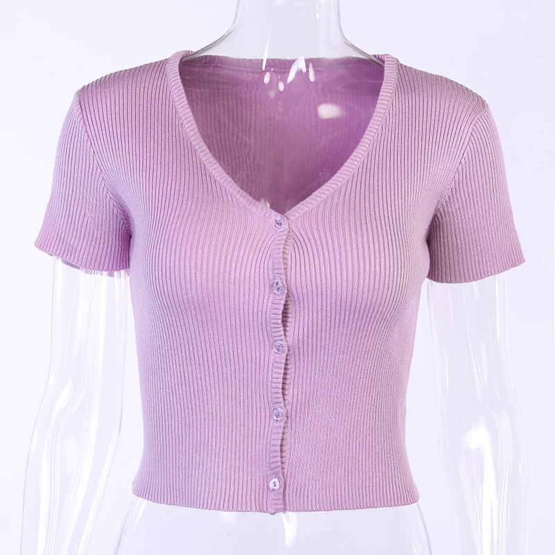 

Autumn Solid Color Knitted Sweater Feminine Long Sleeve V-neck Button Cardigan Crop Top New Short Ladies Cardigan Girls Tops