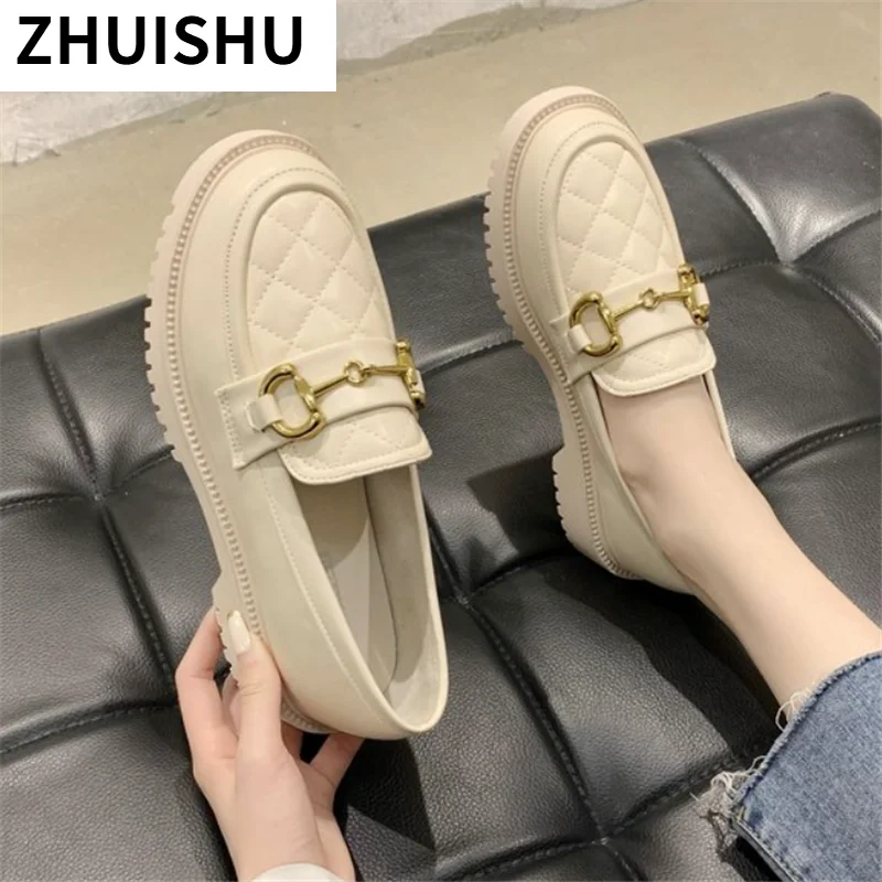 

2021 Spring New Woman Quality Leather Slip on Flats Shoes 2021 New Comfortable Round Head Women Loafers Fashion Zapatos Mujer