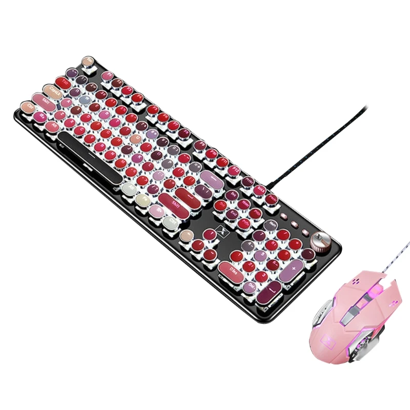 

Creative Retro Punk Mechanical Lipstick Metal Round Key Computer Keyboard Mouse 77HA