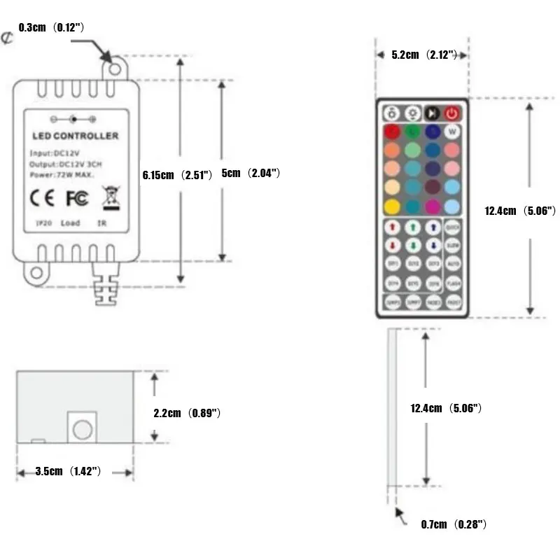 

44 Key IR Remote Controller RGB Control Box DC 12V For LED 3528/5050 Strip Light