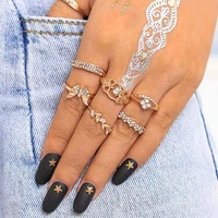 boho 7pcsset rhinsetone knuckle stacking flowers leaves alloy fashion rings butterfly finger rings set gold for women and girls