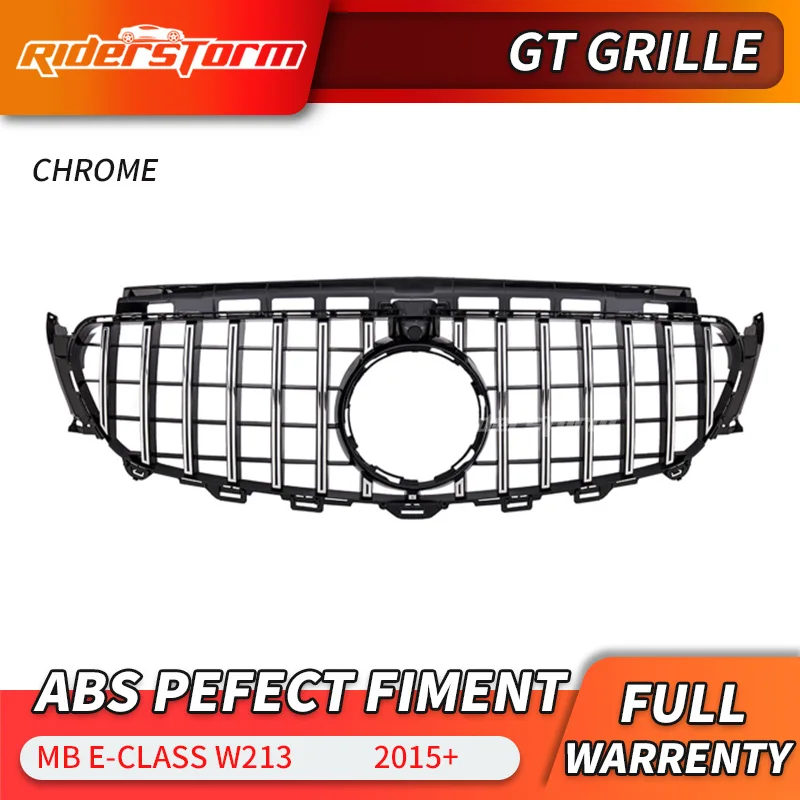 Chrome with cam Для W213 GT решетка E43 E450 Передняя решетка для Mercedes Benz E класс E200 E300 E250 E320 E350 E400 Решетка переднего бампера без знака - Цвет: Chrome with cam