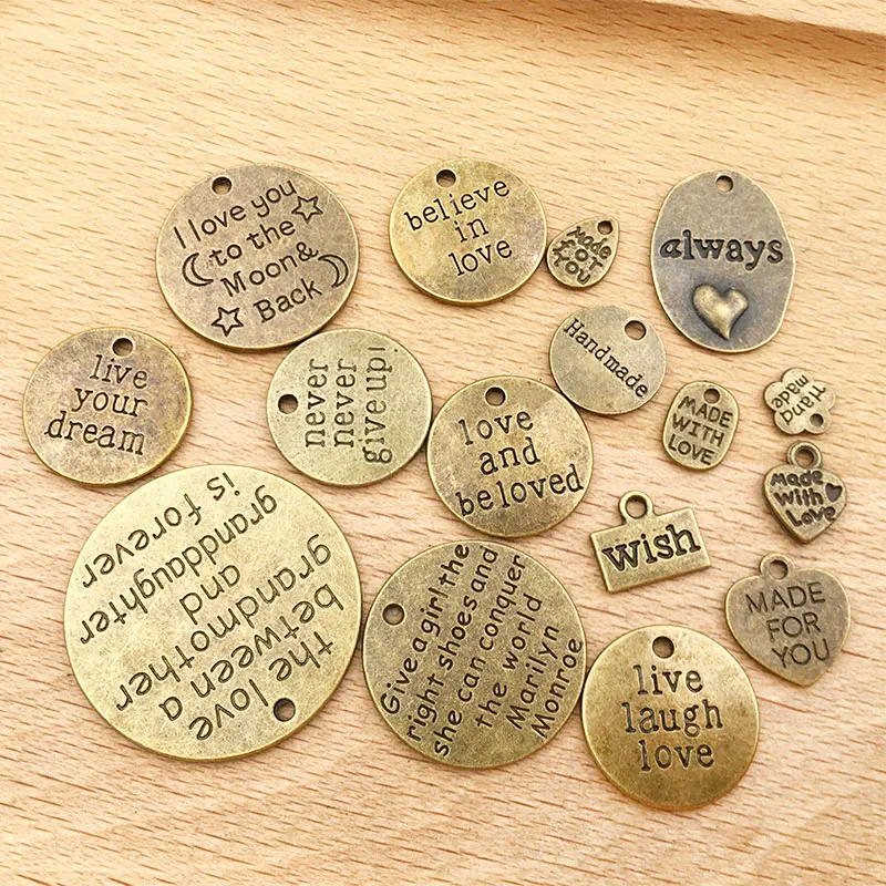 

10 шт./лот подвеска в виде букв из цинкового сплава с вдохновляющими буквами из античной бронзы для изготовления ожерелья браслетов сережек ...