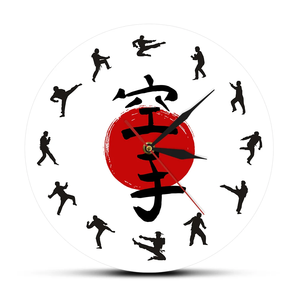 

Fistfight Karate Wall Decor Hanging Silent Wall Watch Japanese Martial Arts Karate Silhouettes Living Room Decorative Wall Clock