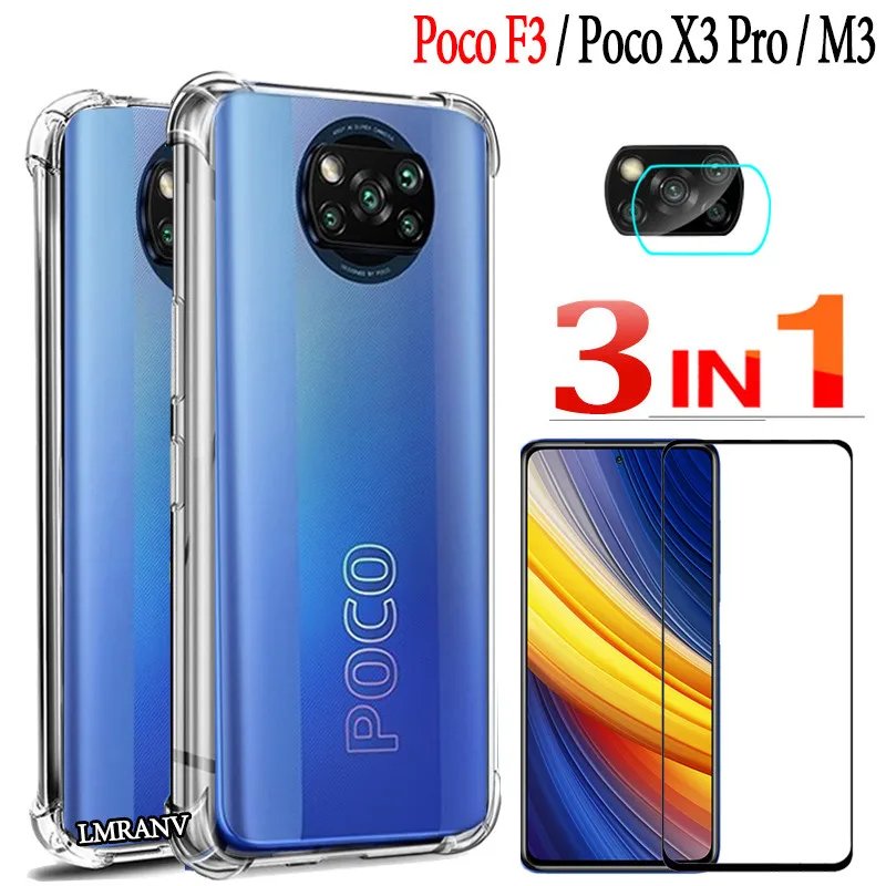 

Smartphone poco x3 pro Case Silicone For Xiaomi Poco F3 Case+Glass Pocco X3 Pro M3 F 3 Shockproof Back Cover pocof3 Case Poco F3