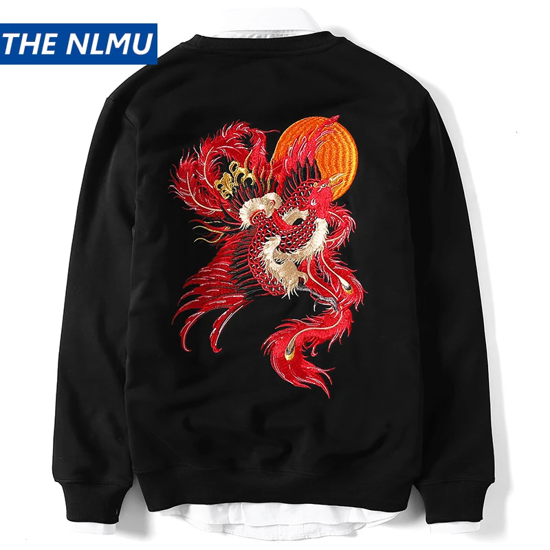 2019 феникс вышивка Толстовка Мужская Уличная китайский пуловер с вышивкой О