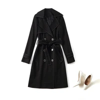 womens new winter autumn 2019 windbreaker original designer black double breasted medium length coat