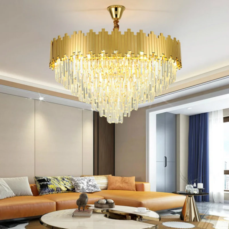 Современная хрустальная люстра для гостиной Роскошная золотая круглая из