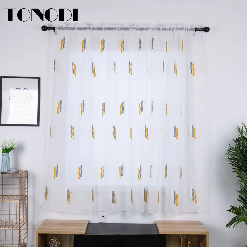 TONGDI белая Тюль с вышивкой занавеска элегантные прозрачные украшения для кухни
