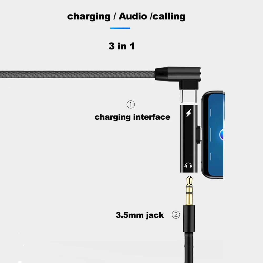 2 In 1 Type C To 3.5mm Jack Earphone Charging Converter USB Type-C Audio Adapter for Xiaomi 6 Huawei P10 Mate 20 Phones | Мобильные