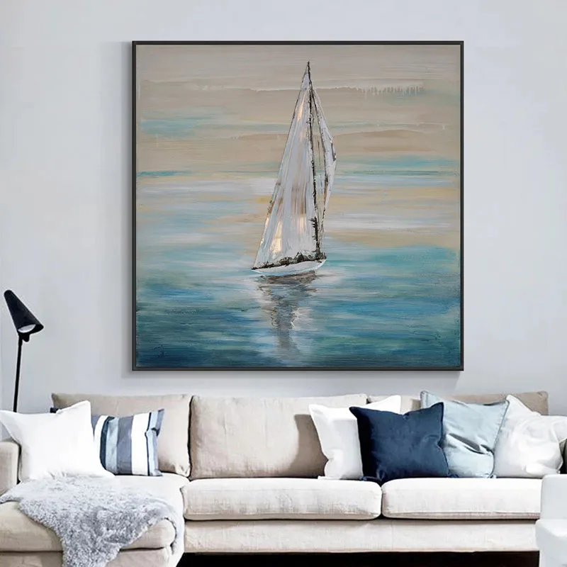 

Ocean Boats Landscapes Canvas Painting Seascape Nordic Posters Oil Paintings And Home Decoration Living Room Wall Art No Frame