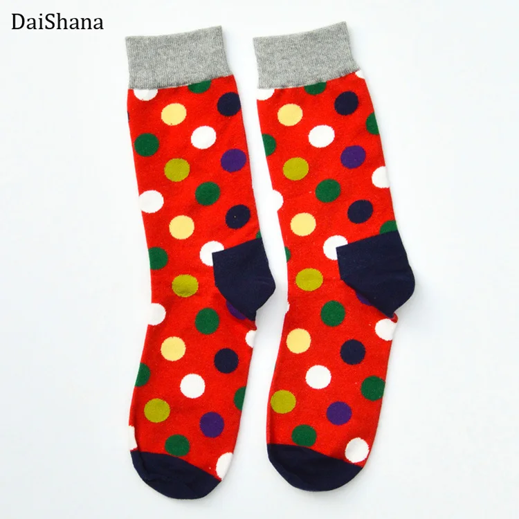 Модные цветные хлопковые мужские носки в горошек с надписью «Happy Socks», фирменные забавные носки Harajuku Caual, женская пара