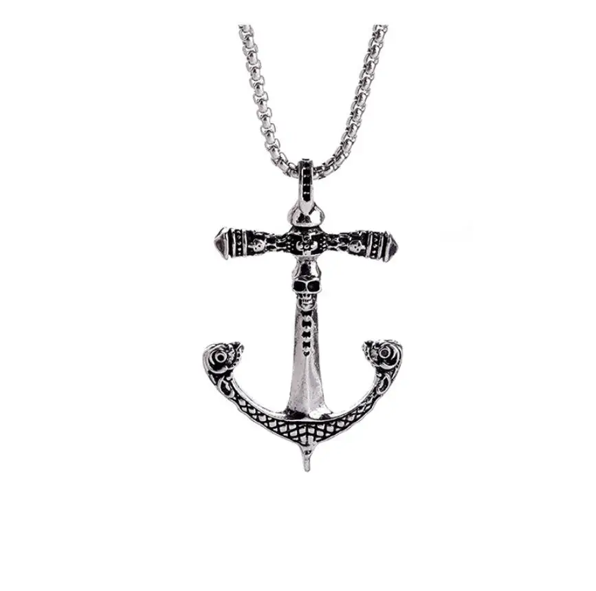 Готический Ретро кулон из нержавеющей стали якорь ожерелья креативный Череп