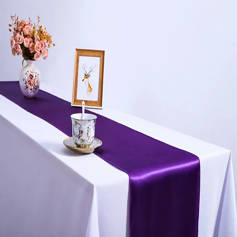 275*30 см настольная дорожка однотонная белая/Розовая Золотая атласная для свадьбы