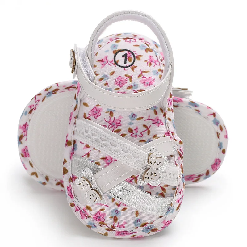 Летняя обувь для маленьких девочек с цветочным принтом Обувь из хлопка мягкой