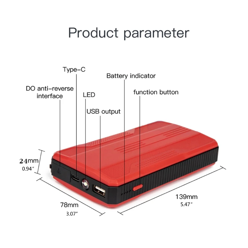 

12V Car Jump Starters Auto Emergency Booster Power Starter Charger Built-in Led Flashlight Indicator Car Battery Charger