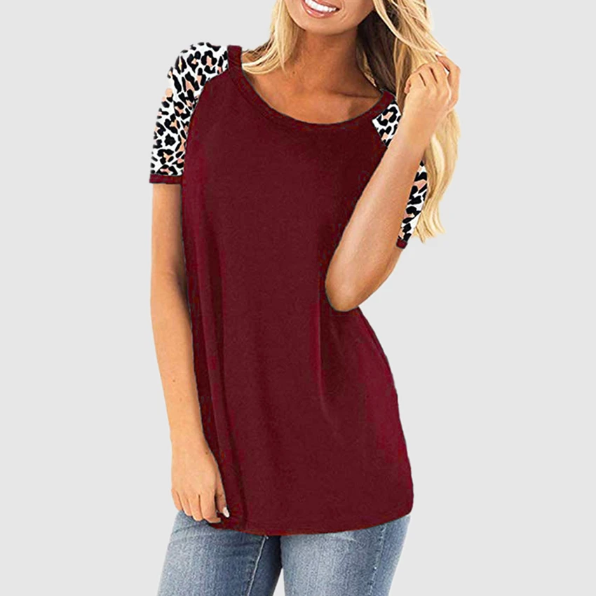 Женская футболка с леопардовым принтом повседневная черная коротким рукавом и