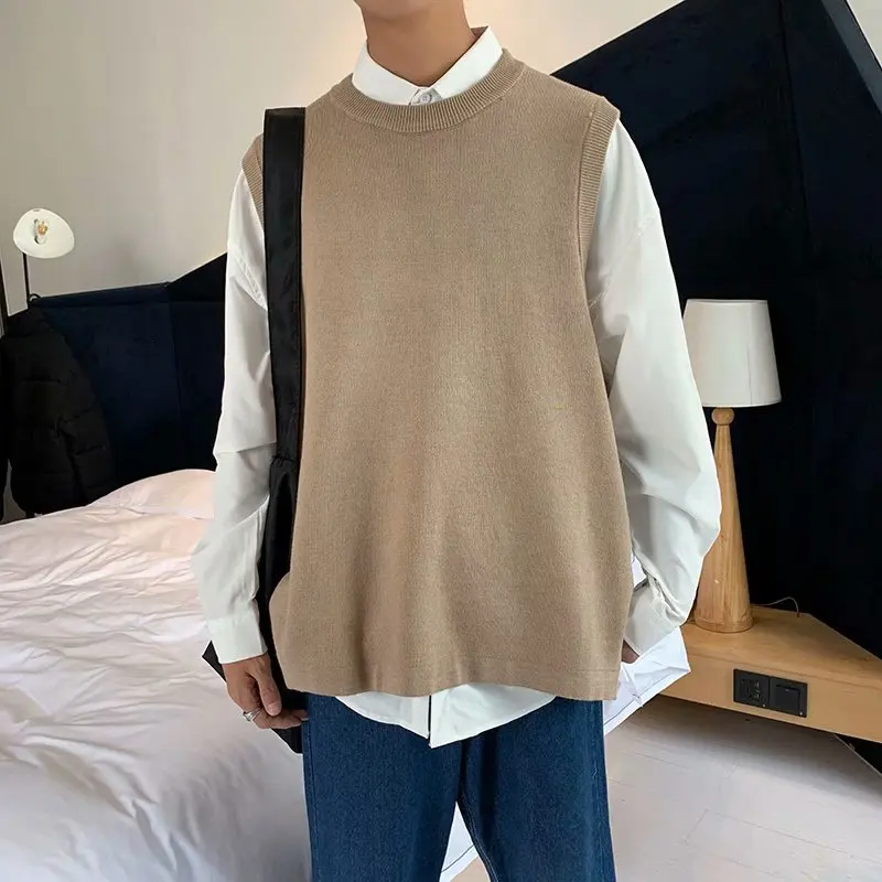 

Dimi Sweater Vests Men Autumn Solid Plus Size 3Xl Split Side Button Warm Loose Modern O-Neck Knitwear Jumpers Male Hipster