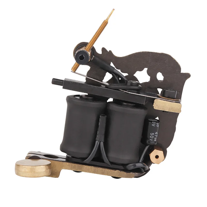 Cheap-Tattoo-Machines gun leaf copper Handmade Tattoo Machines Gun 10 Wrap Coils Cast Iron Machine For Liner/Shader | Красота и