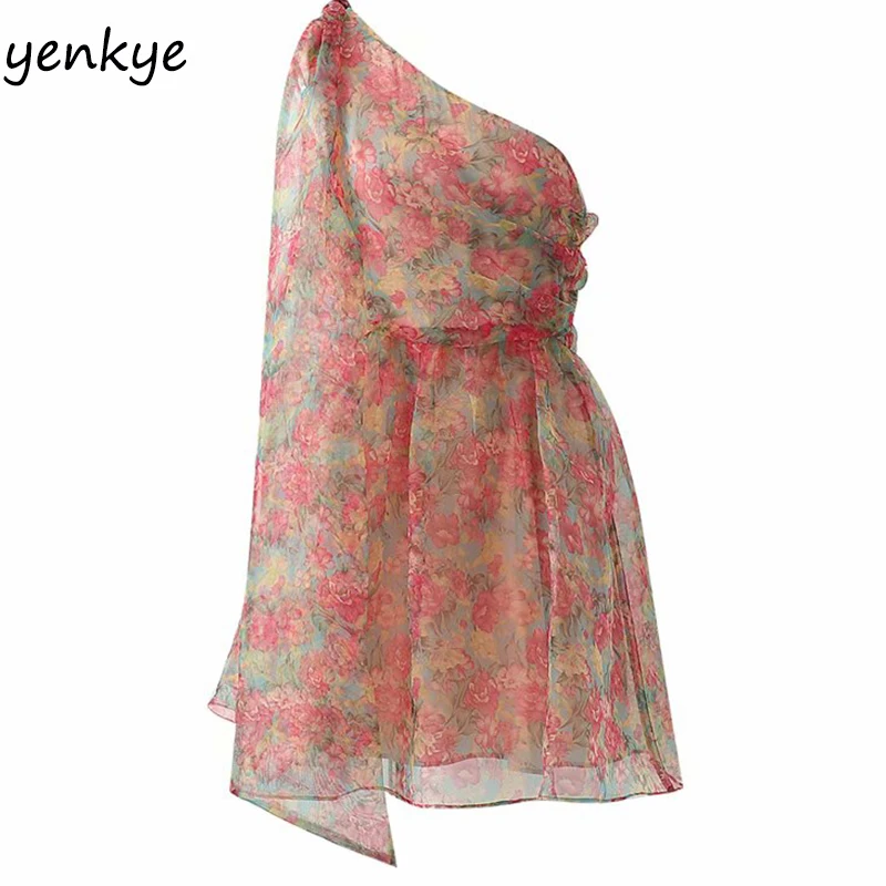 Модное женское асимметричное платье из органзы с цветочным принтом 2019 летнее