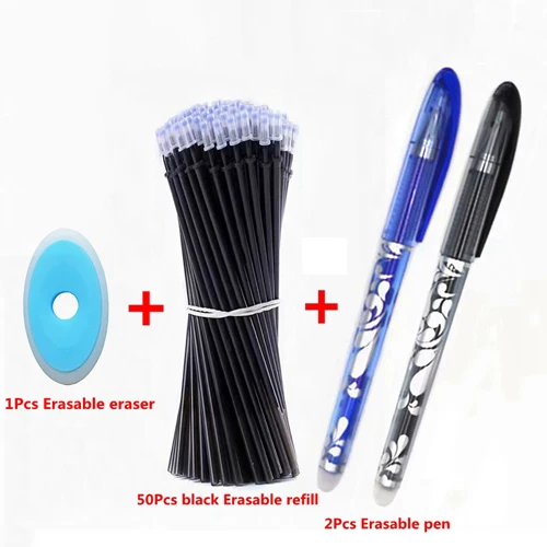53Pcs black set-B 53Pcs/Lot Erasable Pens Refill Set Washable Handle Blue Erasable Gel Pen Rod School Writing Stationery Tool Student Gift Suit - Цвет: 53Pcs black set-B