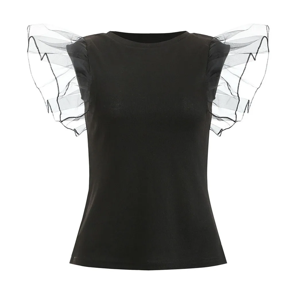 Элегантная пикантная блузка в рубчик с рюшами Женские Прозрачные топы и блузки
